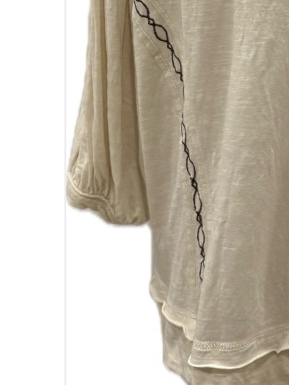 Free People Boho Cropped Cream with Multicolor Embroidered Boat Neck Blouse L - Picture 4 of 10